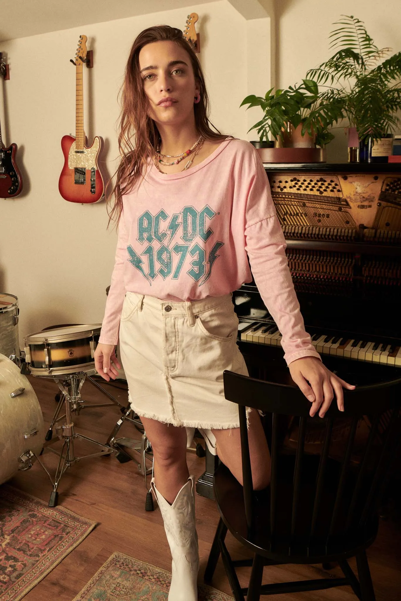 AC/DC 1973 Vintage-Wash Long-Sleeve Graphic Tee