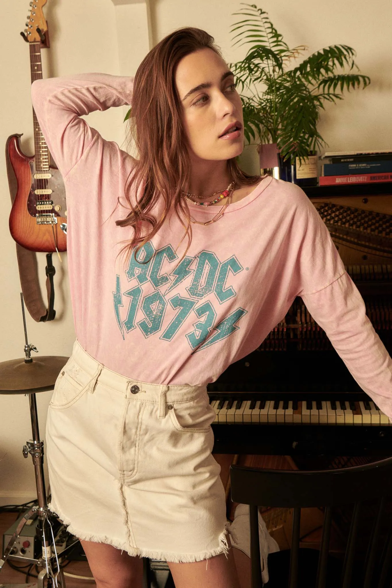 AC/DC 1973 Vintage-Wash Long-Sleeve Graphic Tee