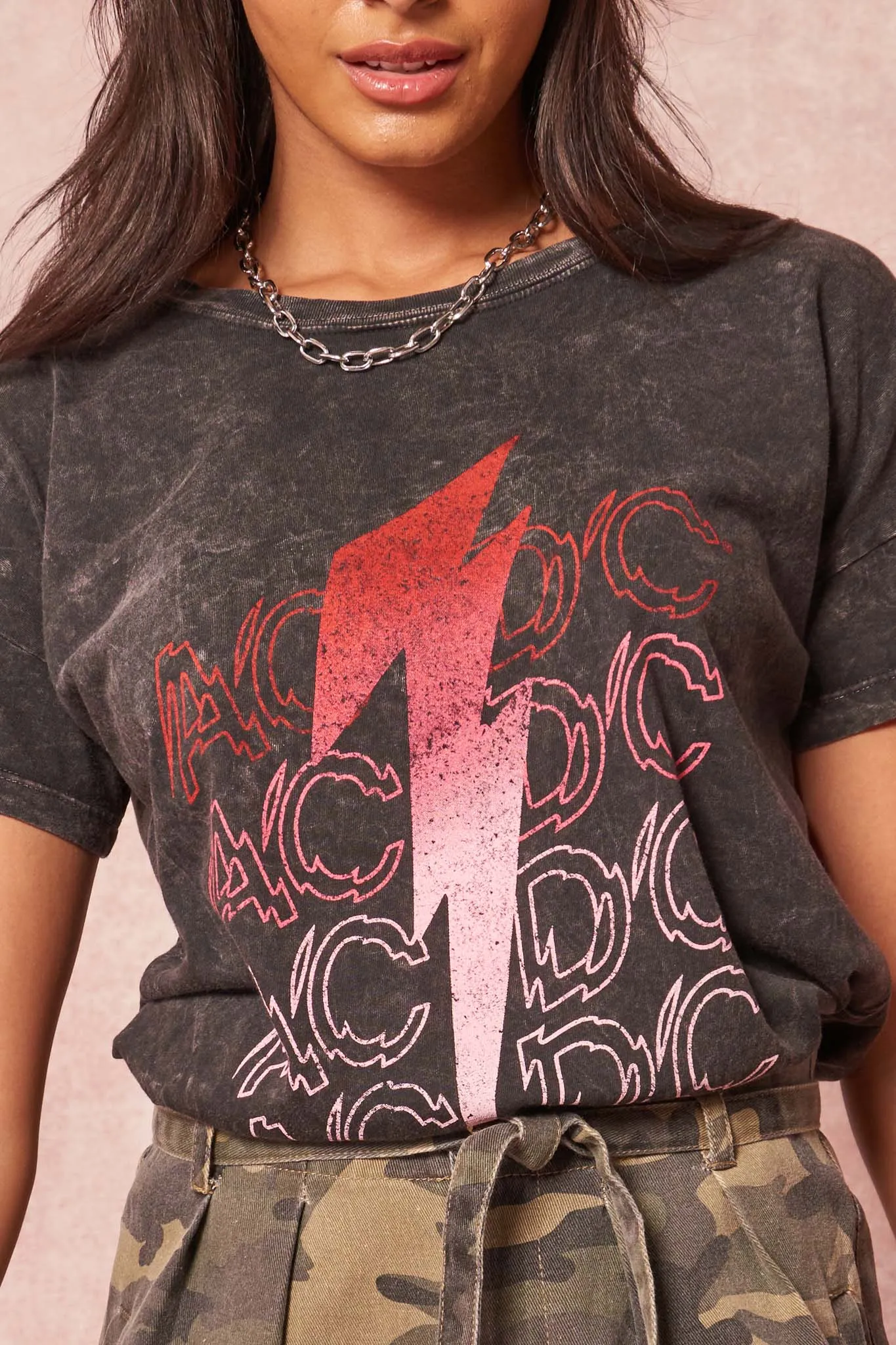 AC/DC Lightning Bolt Vintage-Wash Graphic Tee