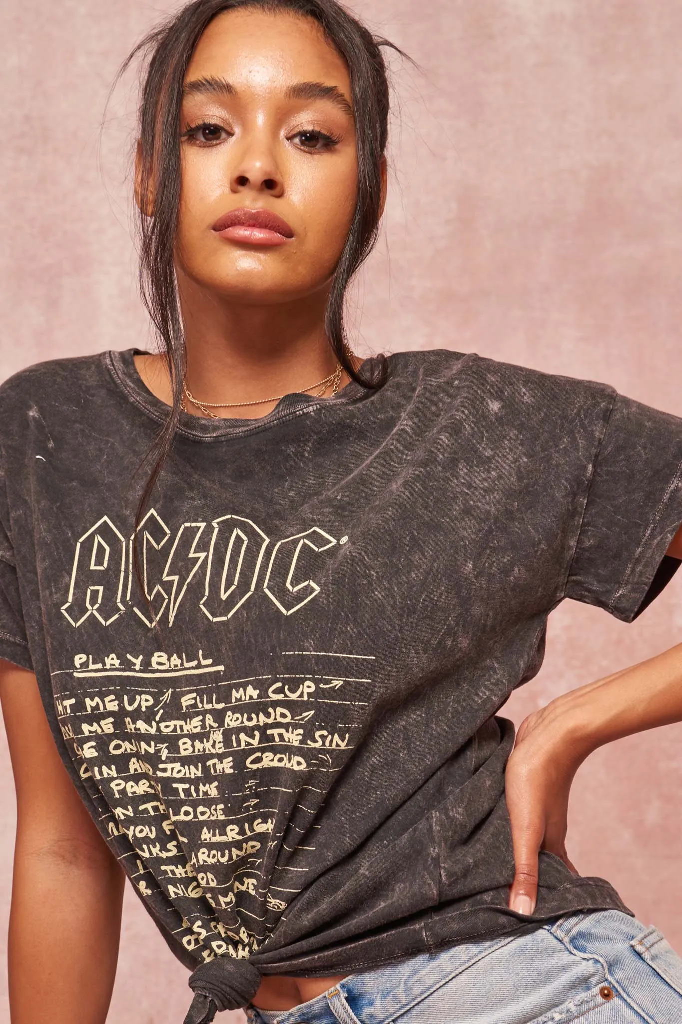 AC/DC Play Ball Lyrics Vintage-Wash Graphic Tee