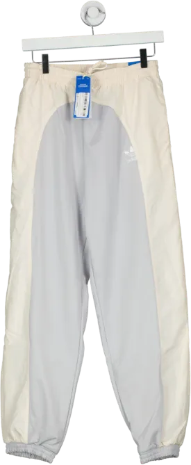 adidas Grey / Ivory Embroidered Trefoil Tracksuit Bottoms Bnwt UK 10