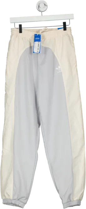 adidas Grey / Ivory Embroidered Trefoil Tracksuit Bottoms Bnwt UK 4
