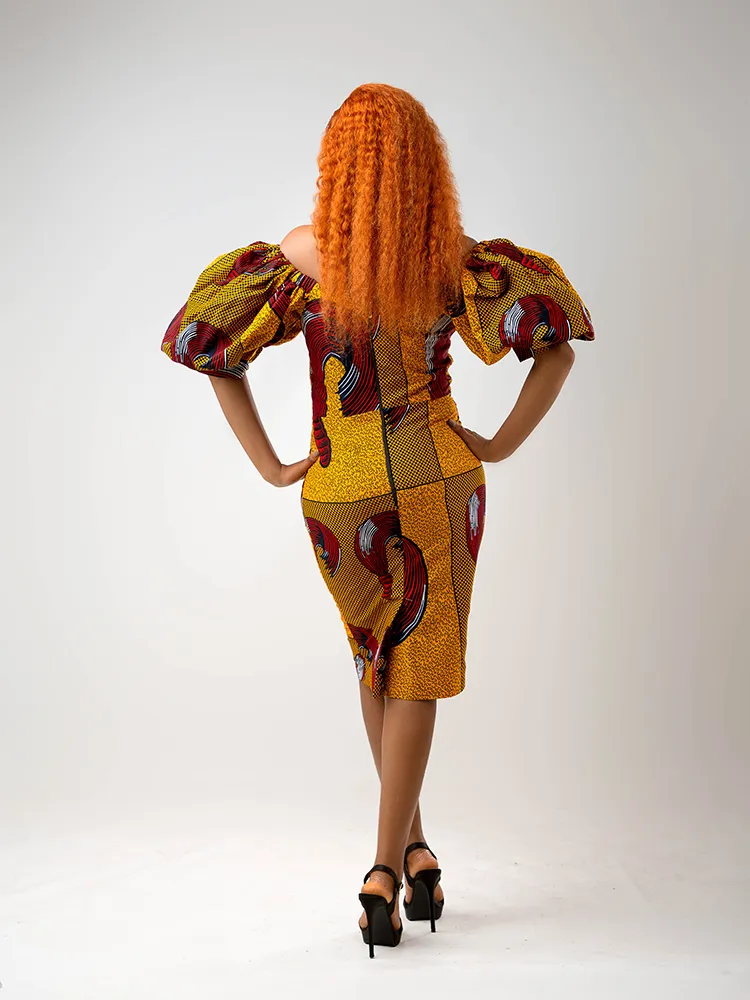 African Print Fola Puff Sleeves cocktail dress