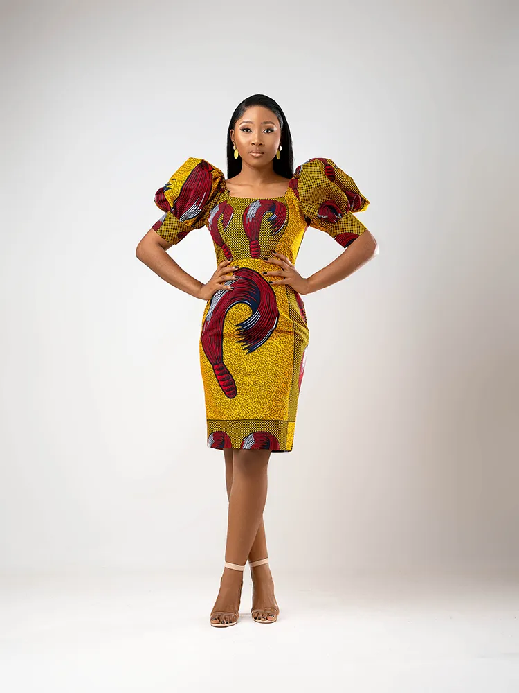 African Print Fola Puff Sleeves cocktail dress