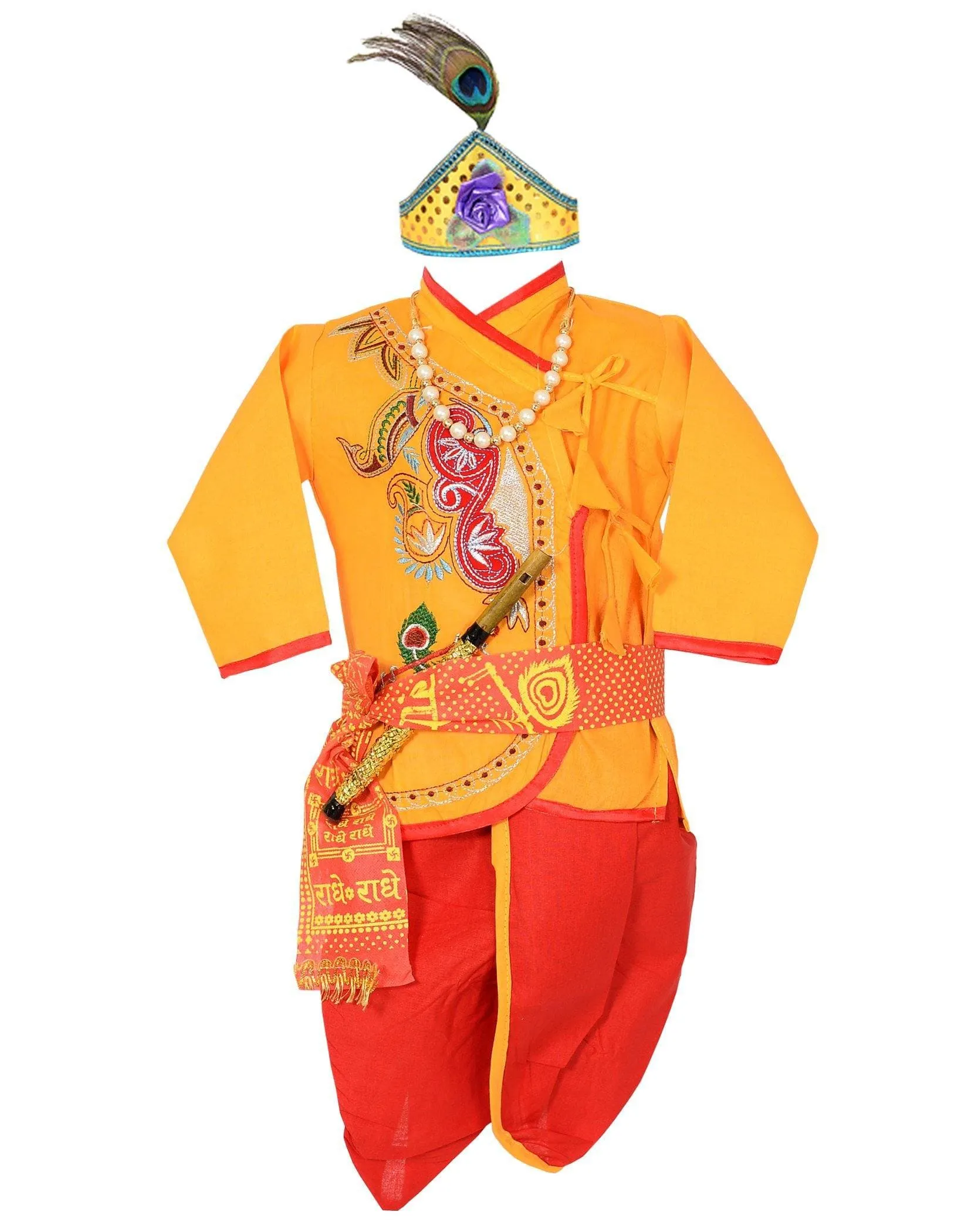 Ahhaaaa Cotton Handwork Krishna Dress Kurta with Dhoti Pant for Boys