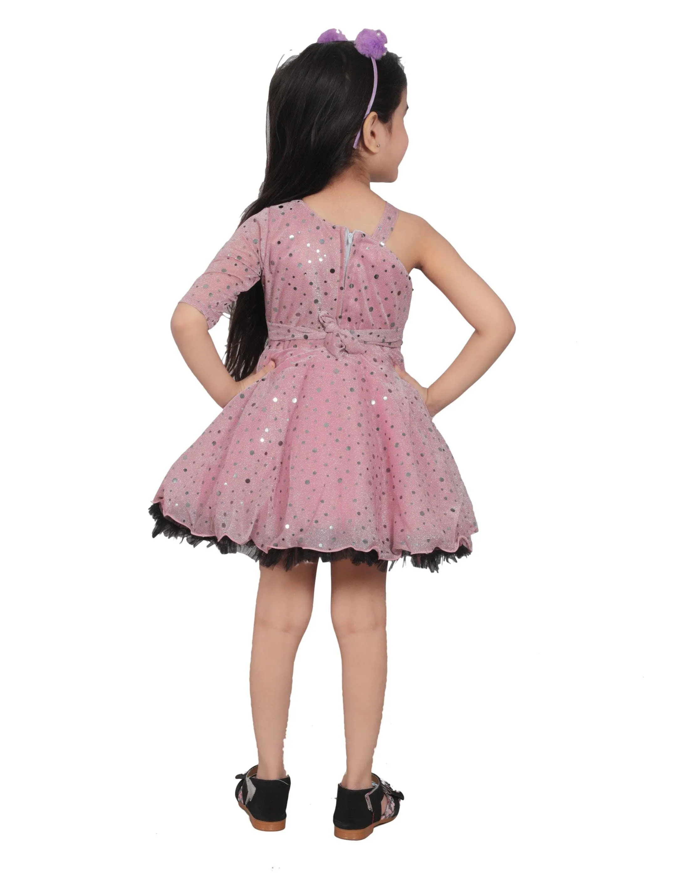 Ahhaaaa Embellished On-Shoulder Party Dress for Girls