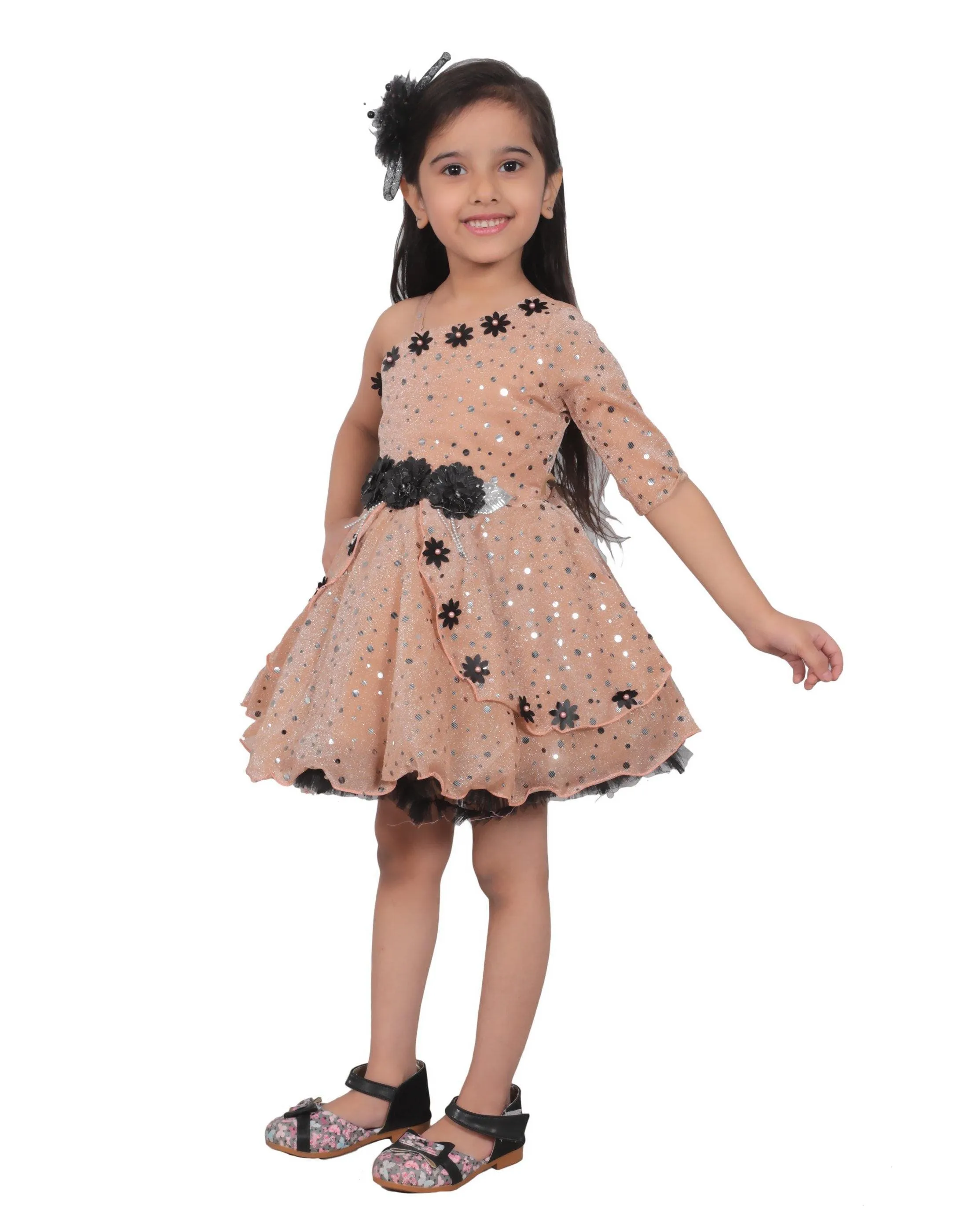 Ahhaaaa Embellished On-Shoulder Party Dress for Girls
