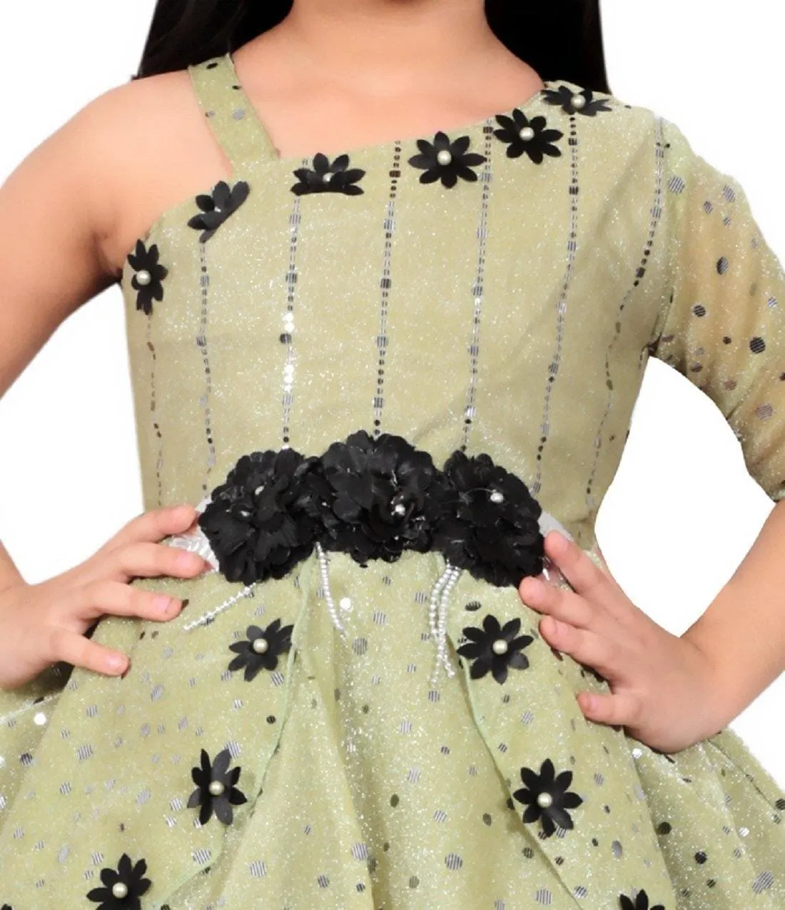 Ahhaaaa Embellished On-Shoulder Party Dress for Girls