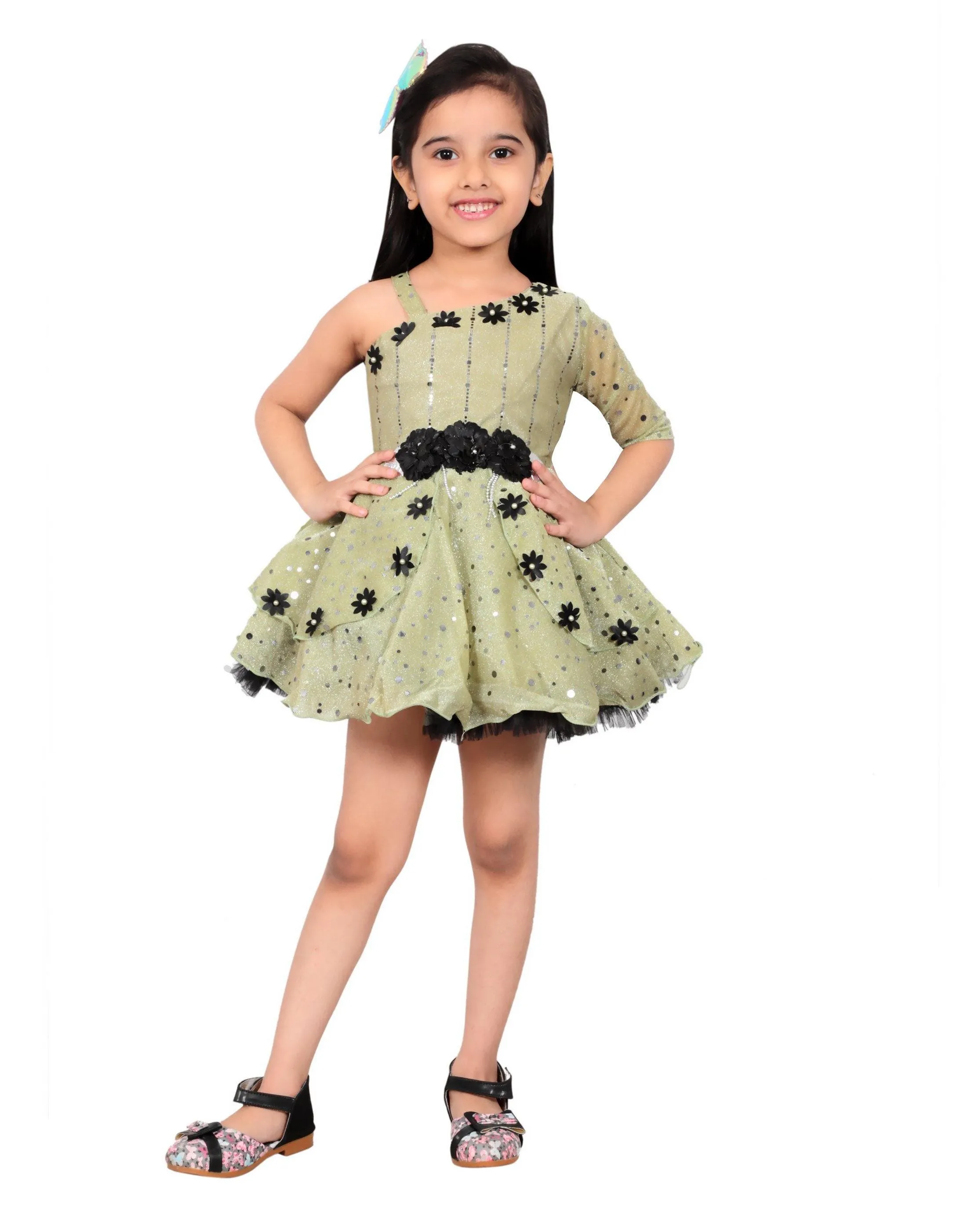 Ahhaaaa Embellished On-Shoulder Party Dress for Girls