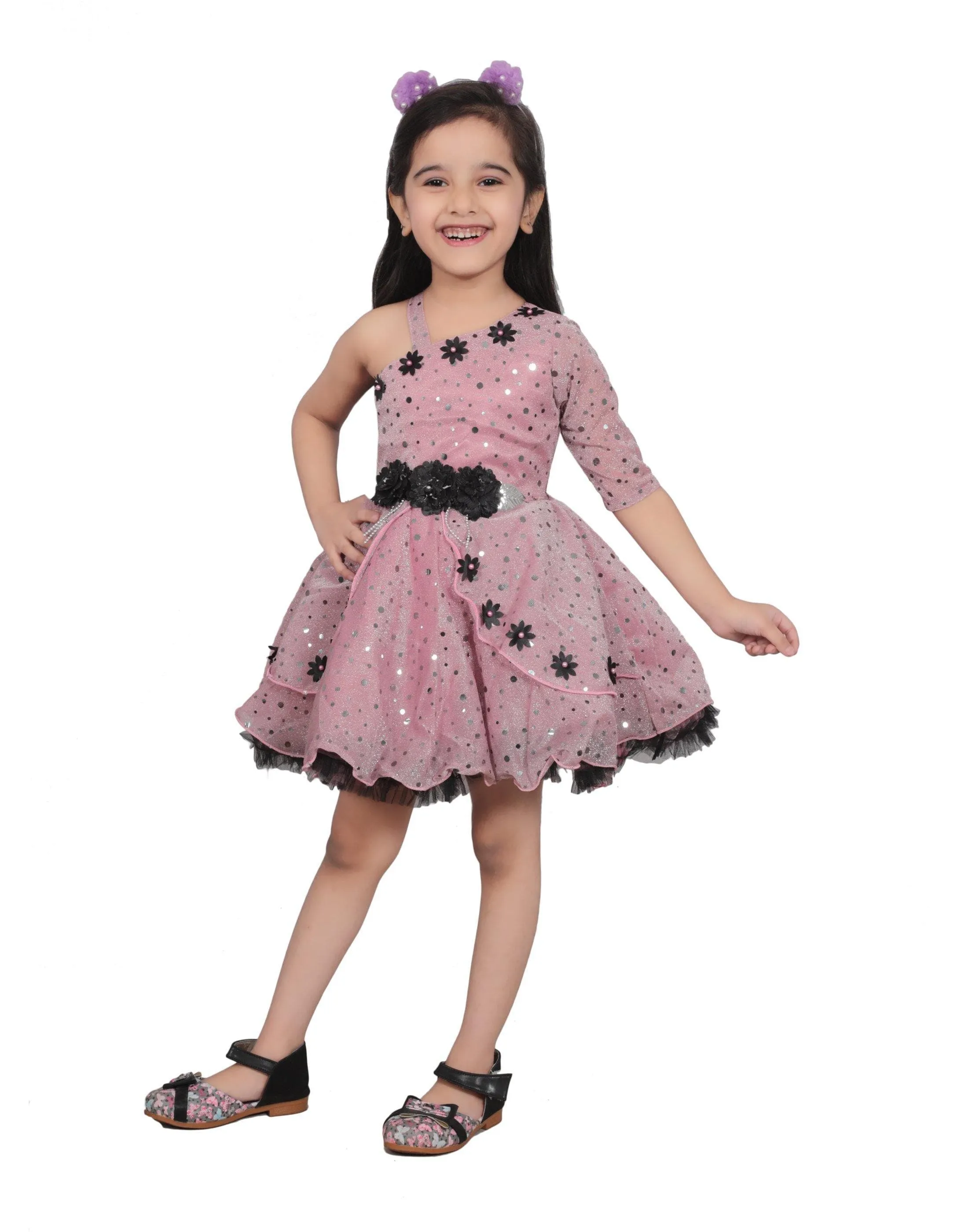 Ahhaaaa Embellished On-Shoulder Party Dress for Girls