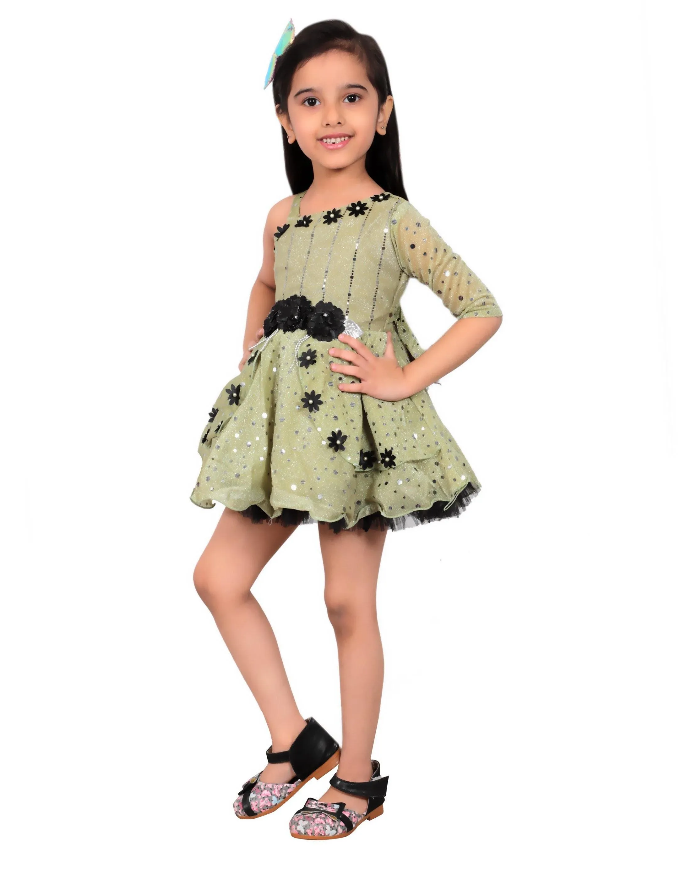 Ahhaaaa Embellished On-Shoulder Party Dress for Girls