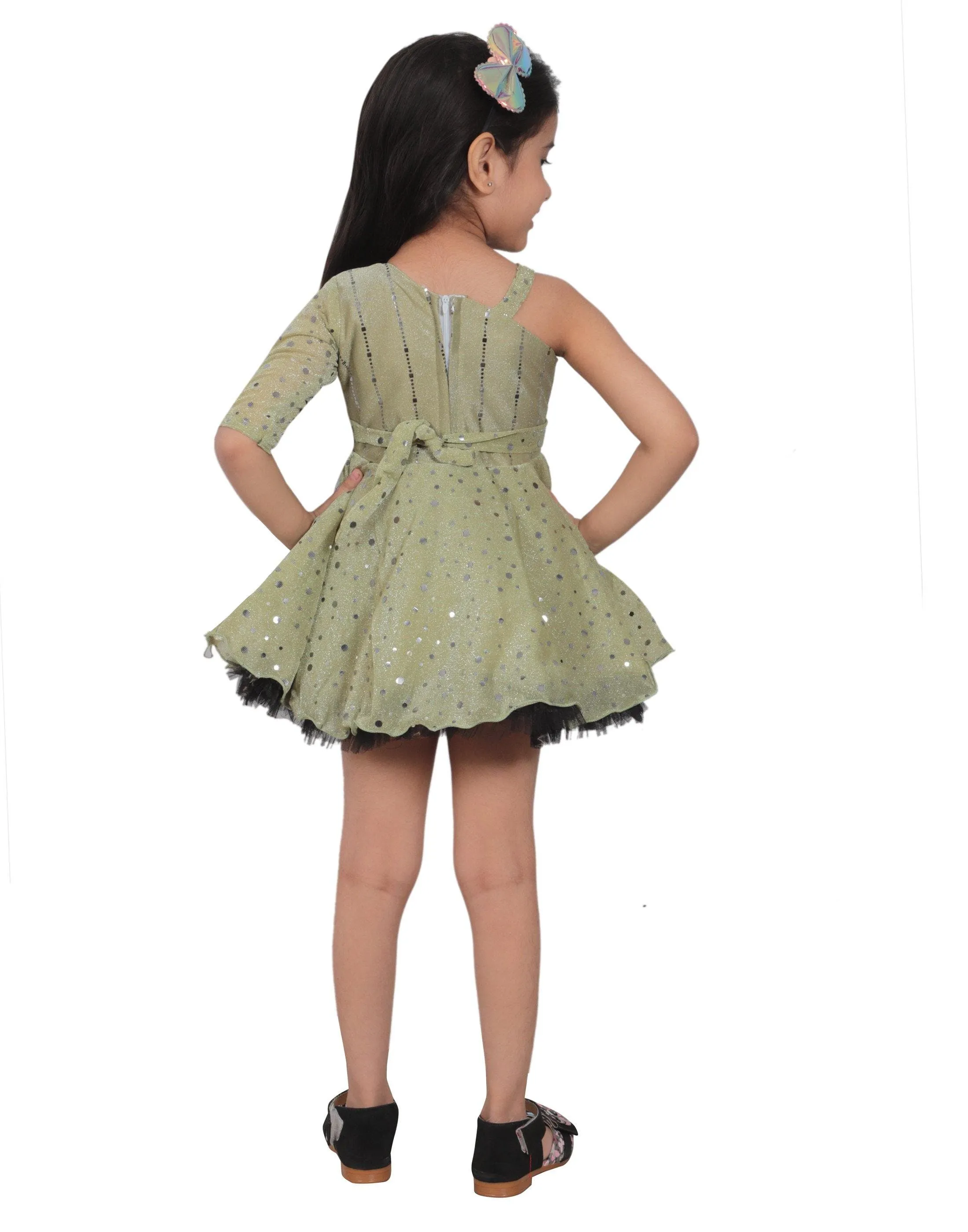 Ahhaaaa Embellished On-Shoulder Party Dress for Girls