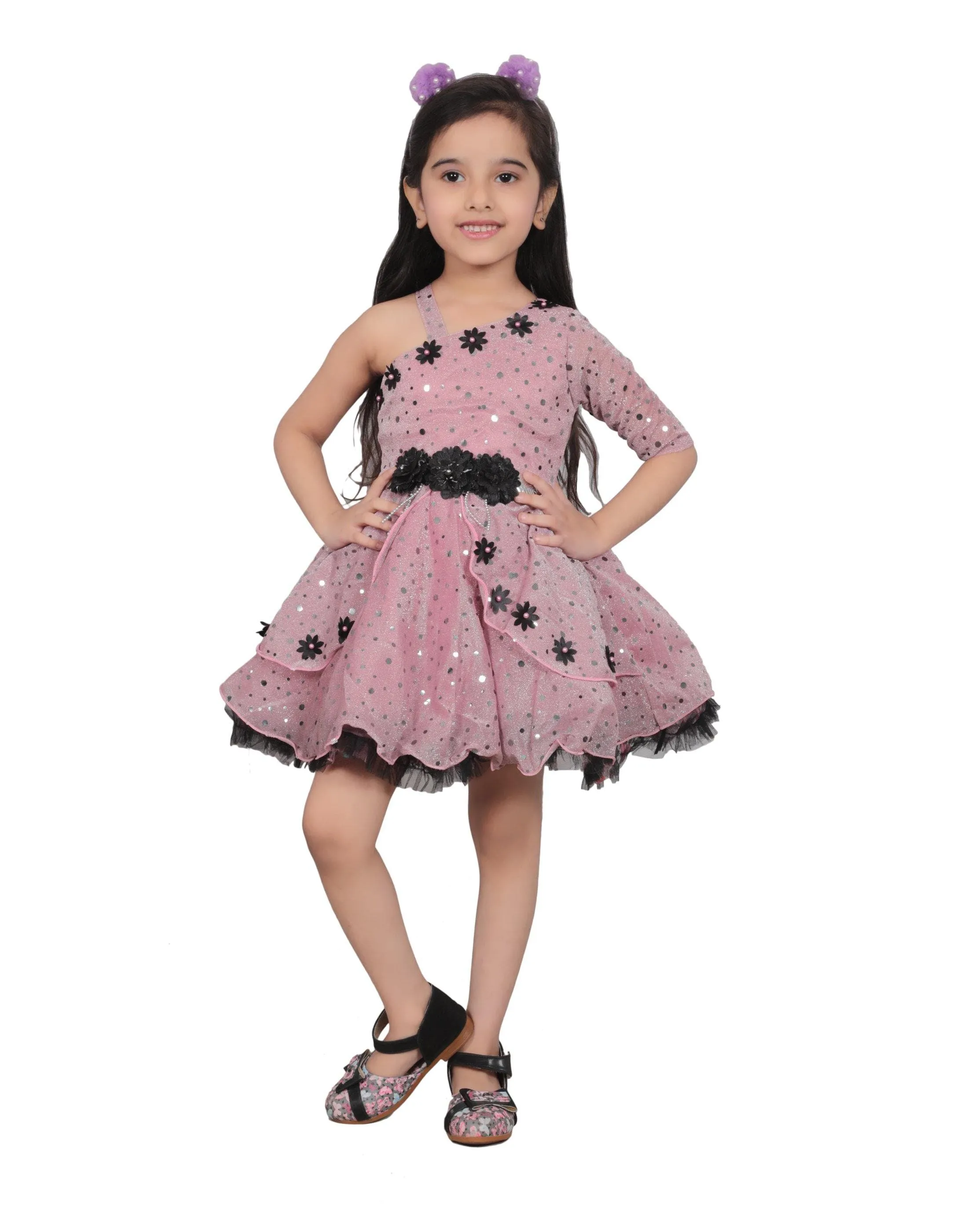 Ahhaaaa Embellished On-Shoulder Party Dress for Girls