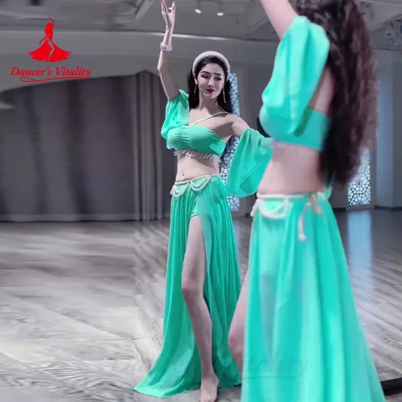 Belly Dancer Costume Set for Women Senior AB Stones Bra Top chiffon Long Skirt 2pcs Custom Adult Child Oriental Dancing Outfit