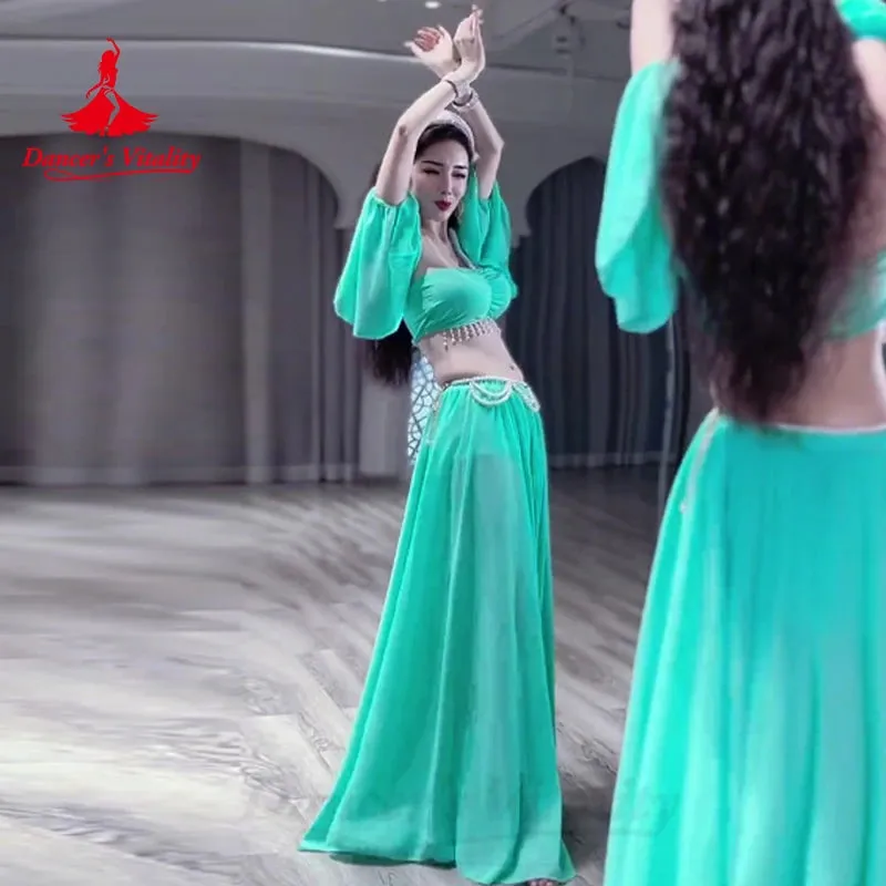 Belly Dancer Costume Set for Women Senior AB Stones Bra Top chiffon Long Skirt 2pcs Custom Adult Child Oriental Dancing Outfit