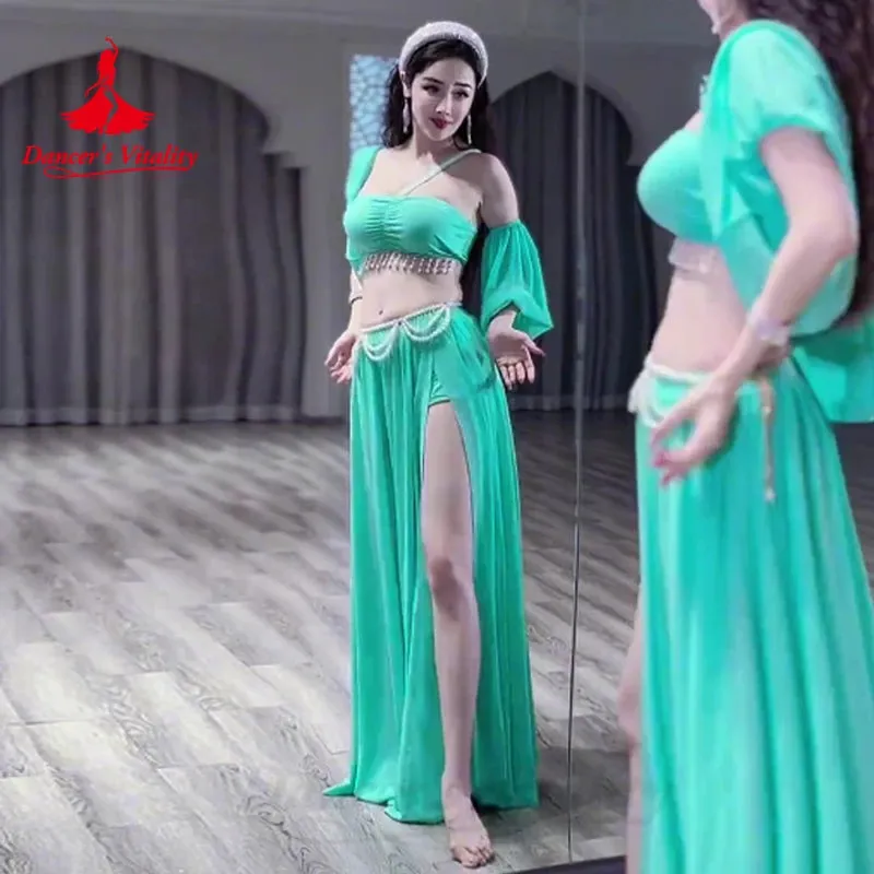 Belly Dancer Costume Set for Women Senior AB Stones Bra Top chiffon Long Skirt 2pcs Custom Adult Child Oriental Dancing Outfit