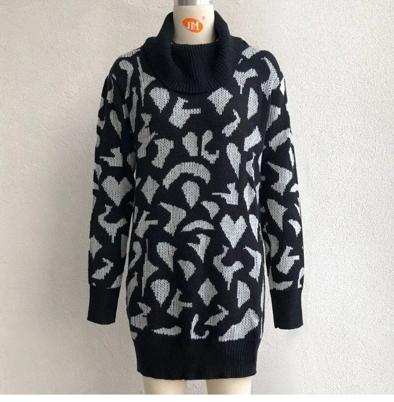 BerriesJam - 2024 Short Casual Pile Collar Leopard Knitted Dress