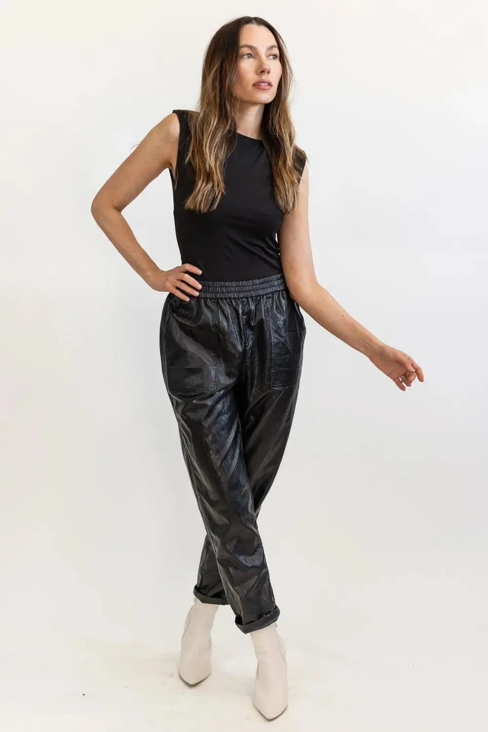 Best Harvest Black Faux Leather Jogger - Final Sale