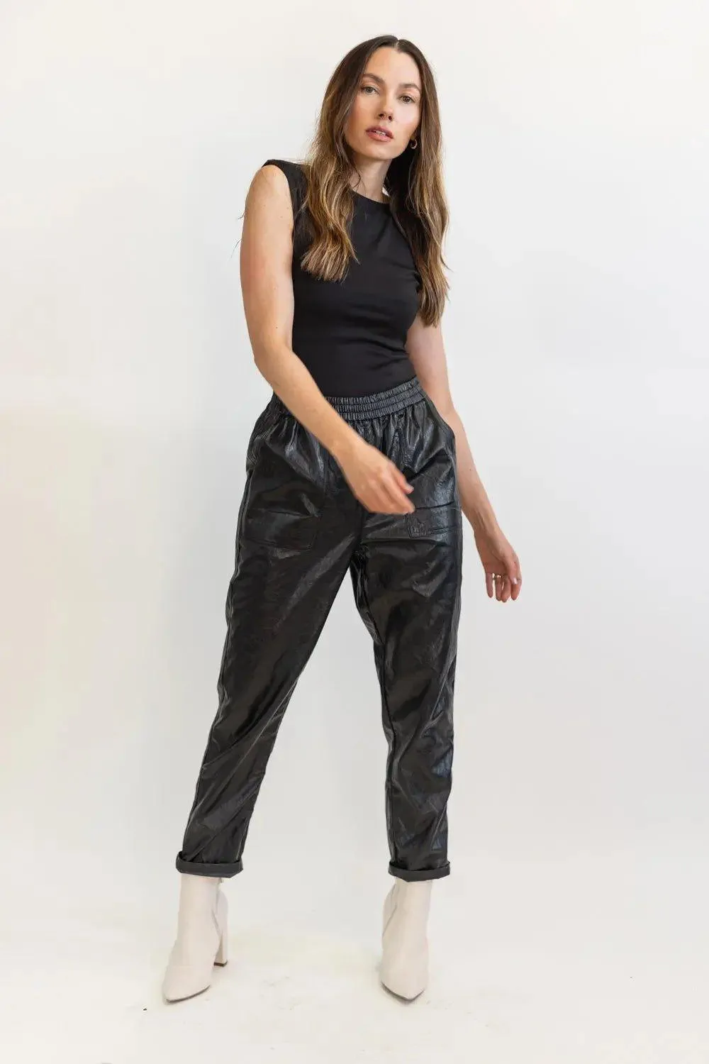 Best Harvest Black Faux Leather Jogger - Final Sale