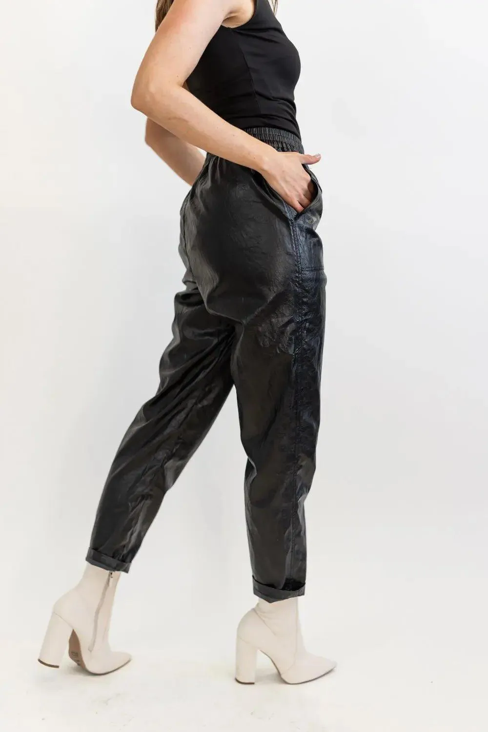 Best Harvest Black Faux Leather Jogger - Final Sale