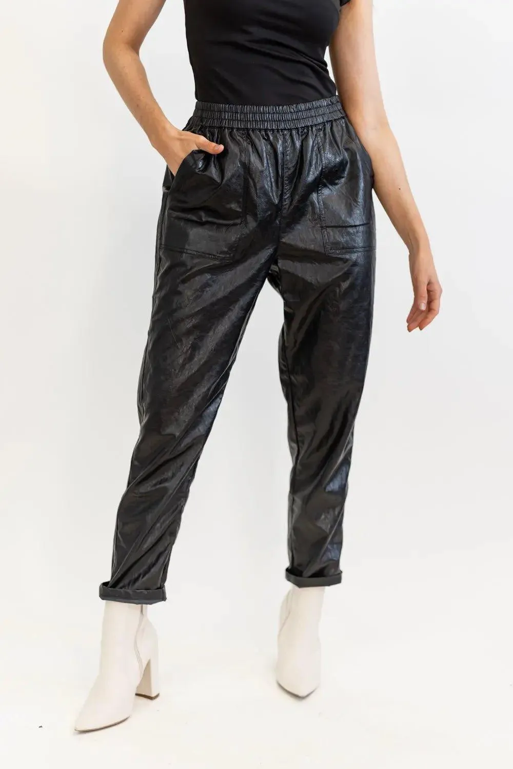 Best Harvest Black Faux Leather Jogger - Final Sale