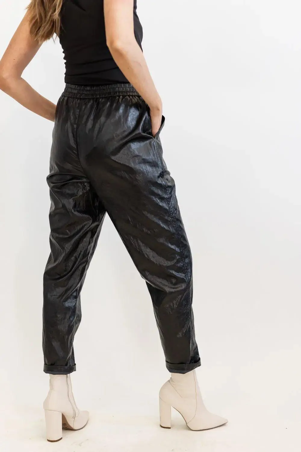 Best Harvest Black Faux Leather Jogger - Final Sale