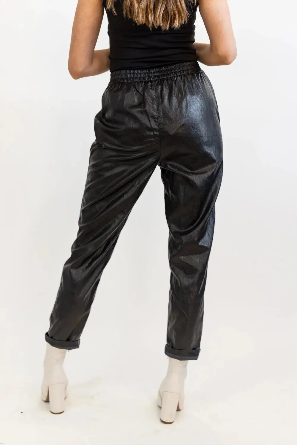 Best Harvest Black Faux Leather Jogger - Final Sale