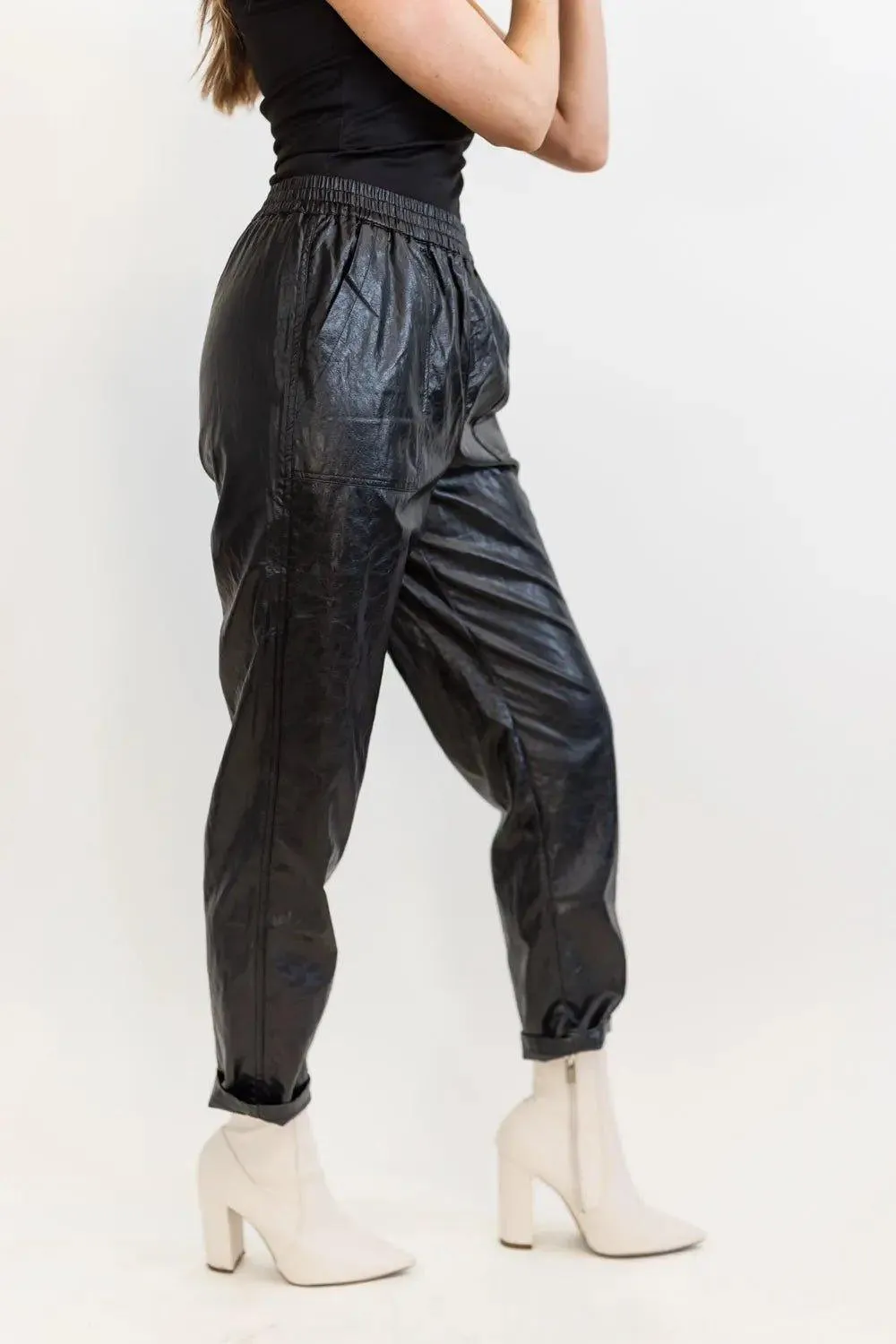 Best Harvest Black Faux Leather Jogger - Final Sale