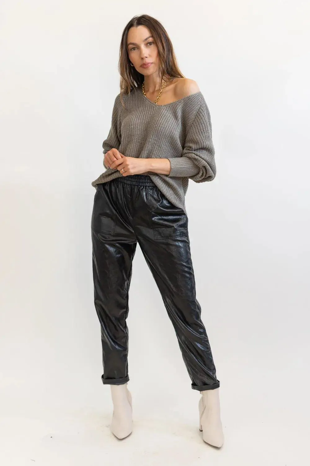Best Harvest Black Faux Leather Jogger - Final Sale