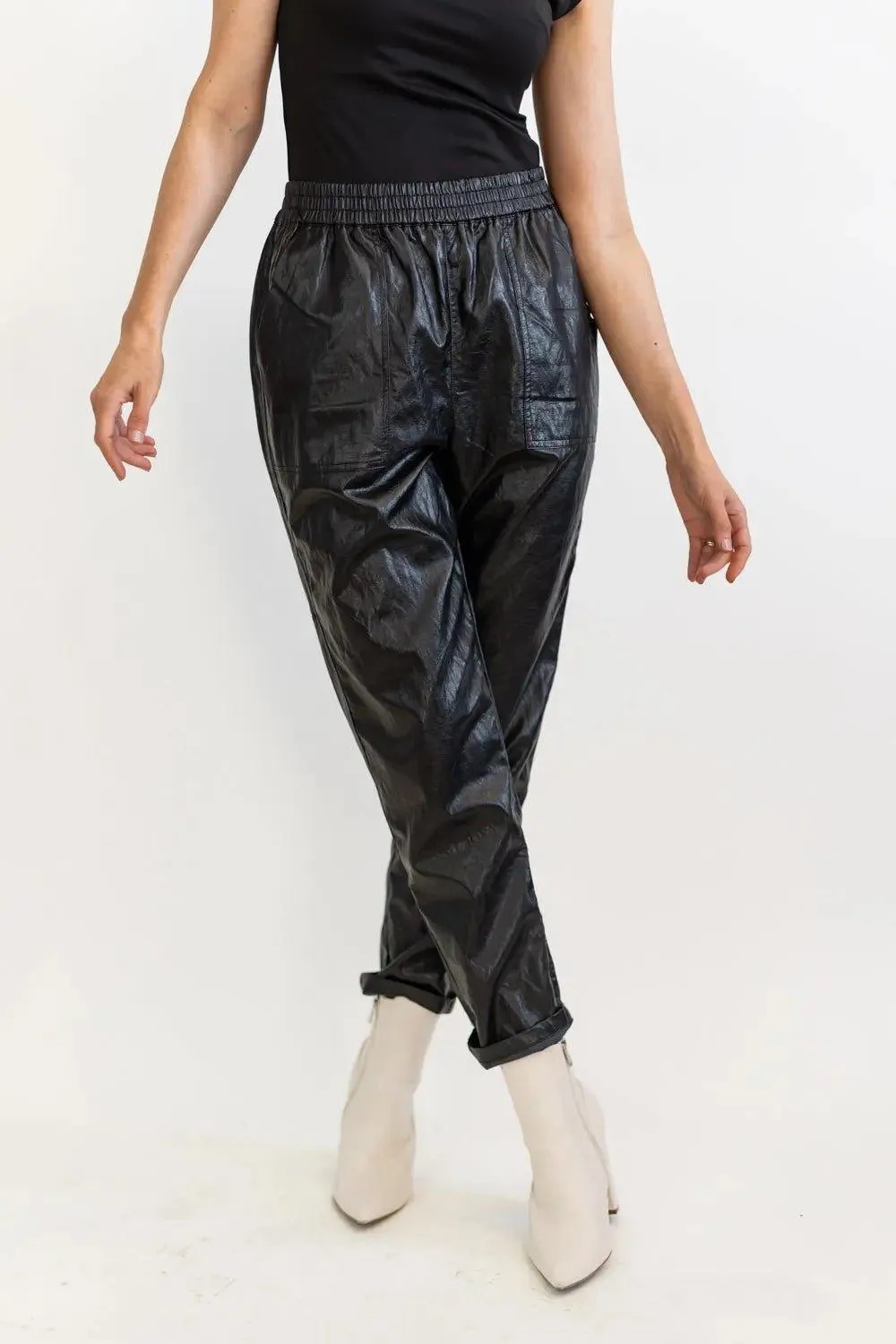 Best Harvest Black Faux Leather Jogger - Final Sale