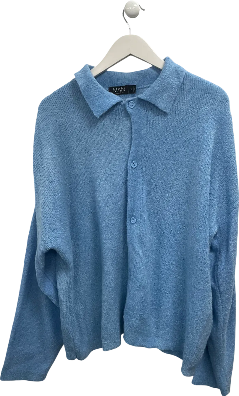 boohooMan Blue Fluffy Knit Tracksuit Top UK M