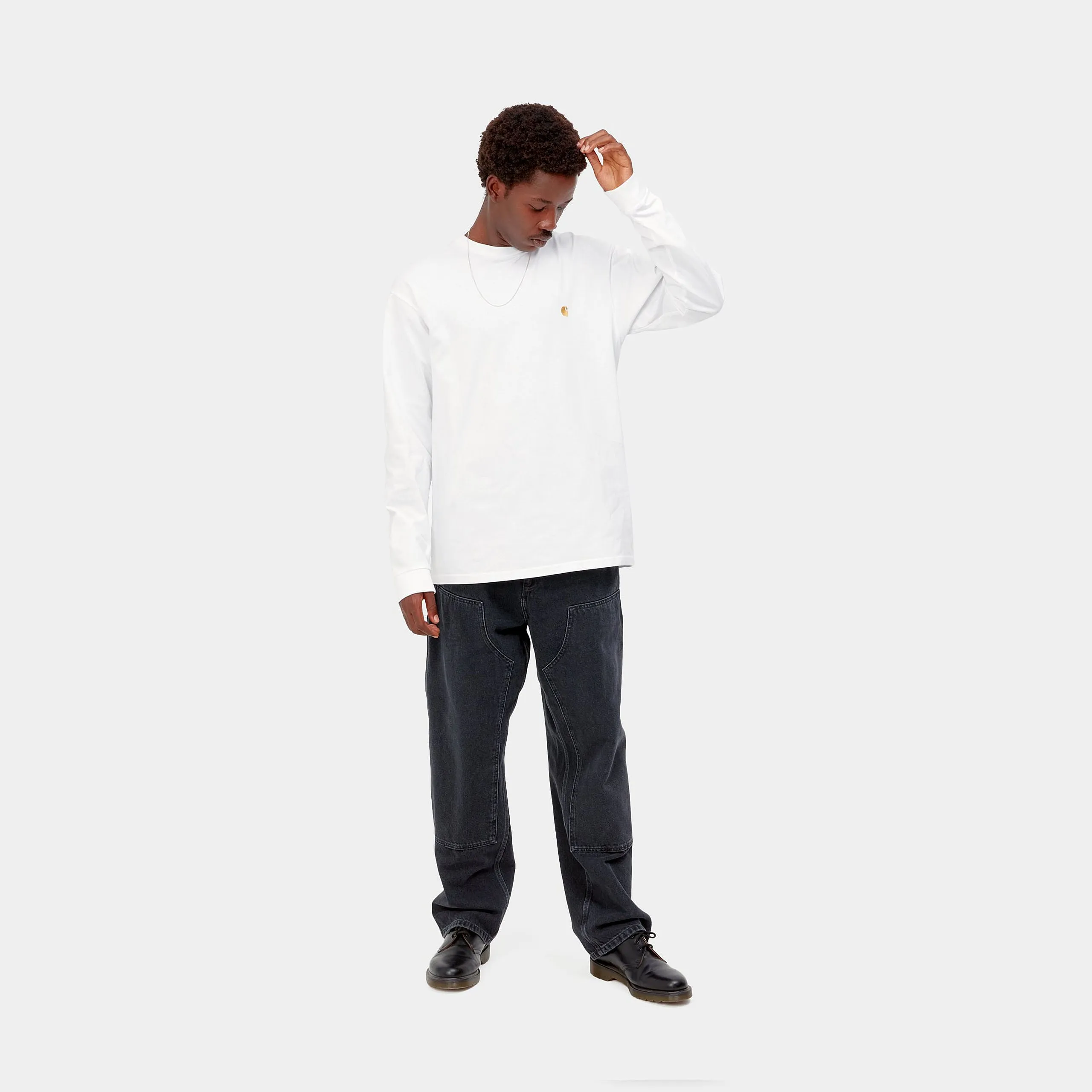 Carhartt L/S Chase T-Shirt White / Gold