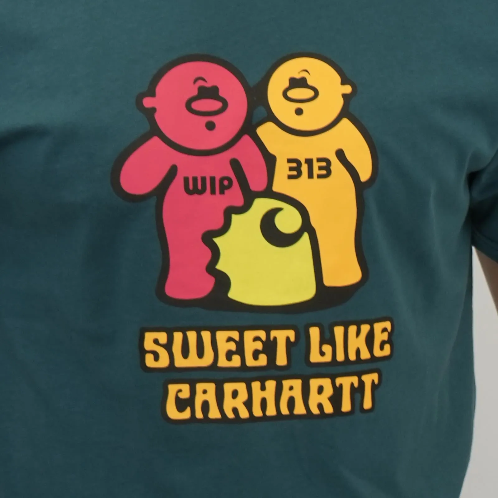 Mens Carhartt WIP T-Shirt in Gummy Bear Print - Petrol Green