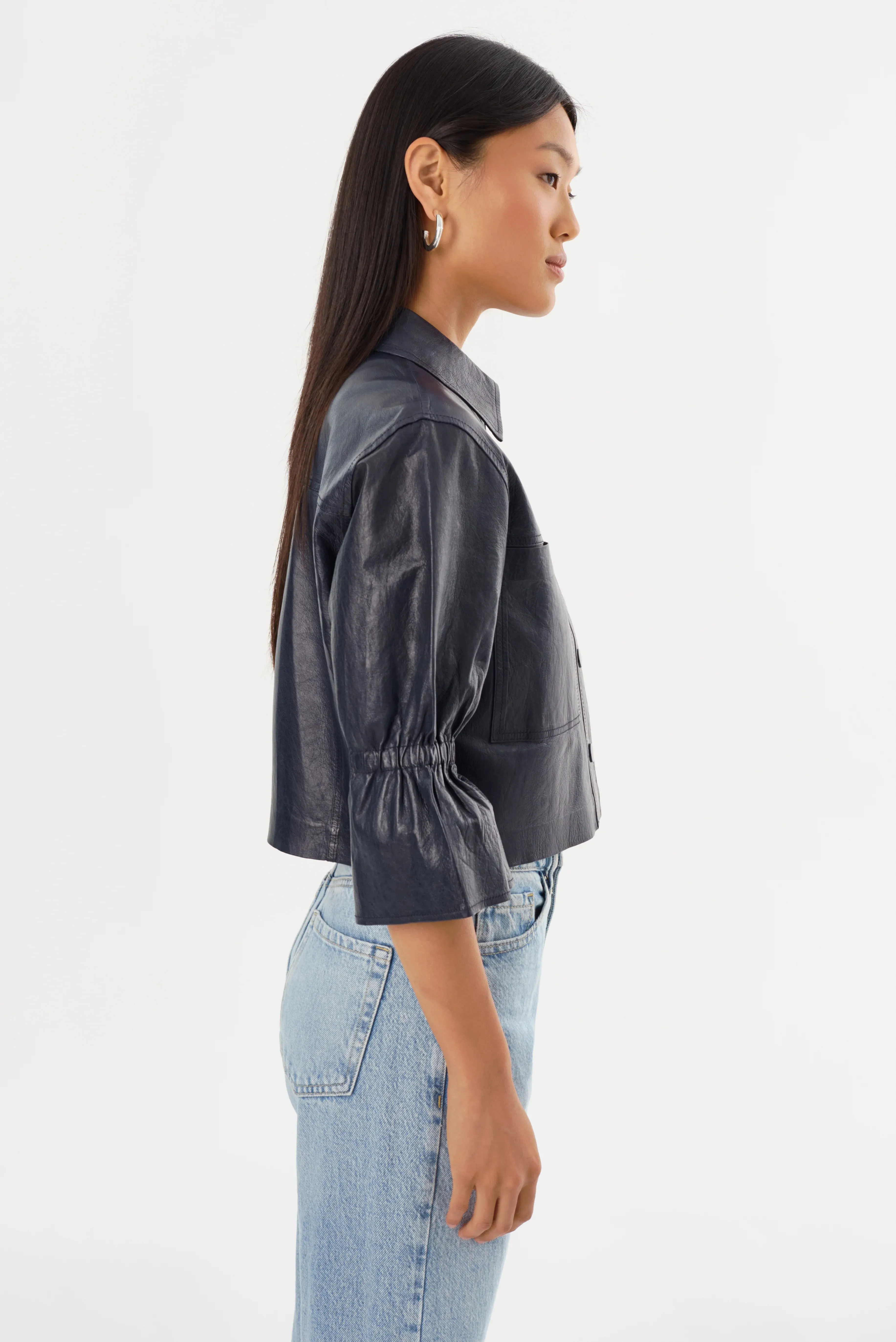 CAROLINA | LEATHER RUFFLE SLEEVE JACKET