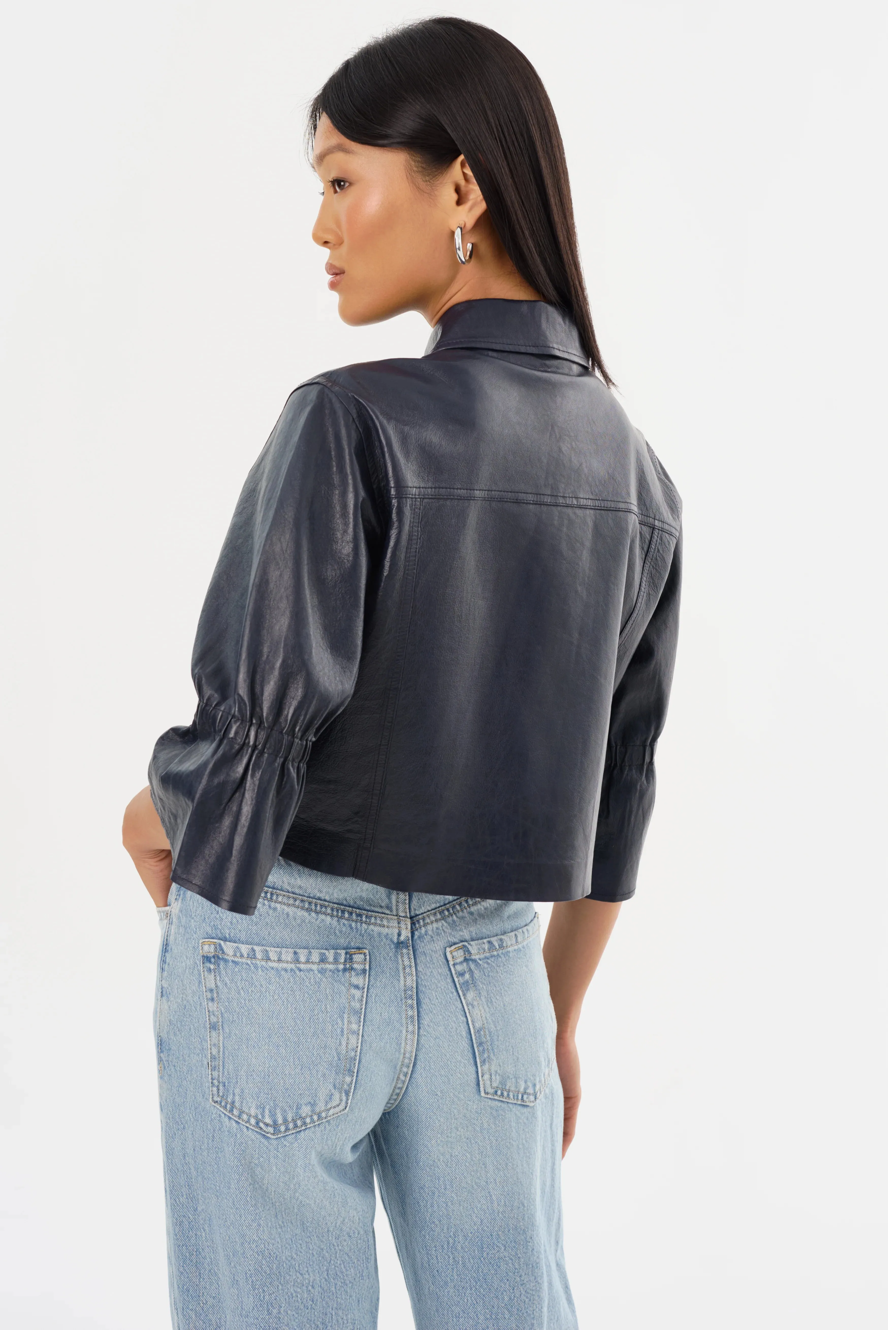 CAROLINA | LEATHER RUFFLE SLEEVE JACKET