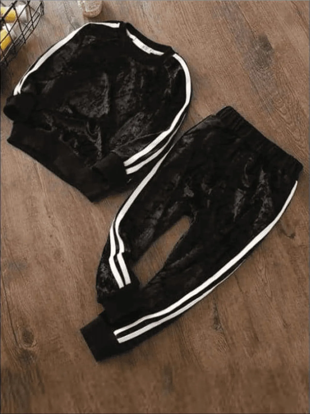 Classic Striped Velour Fleece Tracksuit Set