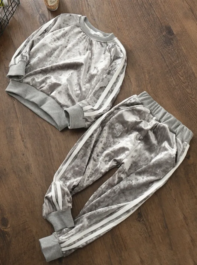Classic Striped Velour Fleece Tracksuit Set