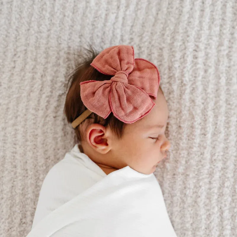Cloud Muslin Bow - Rose Headband