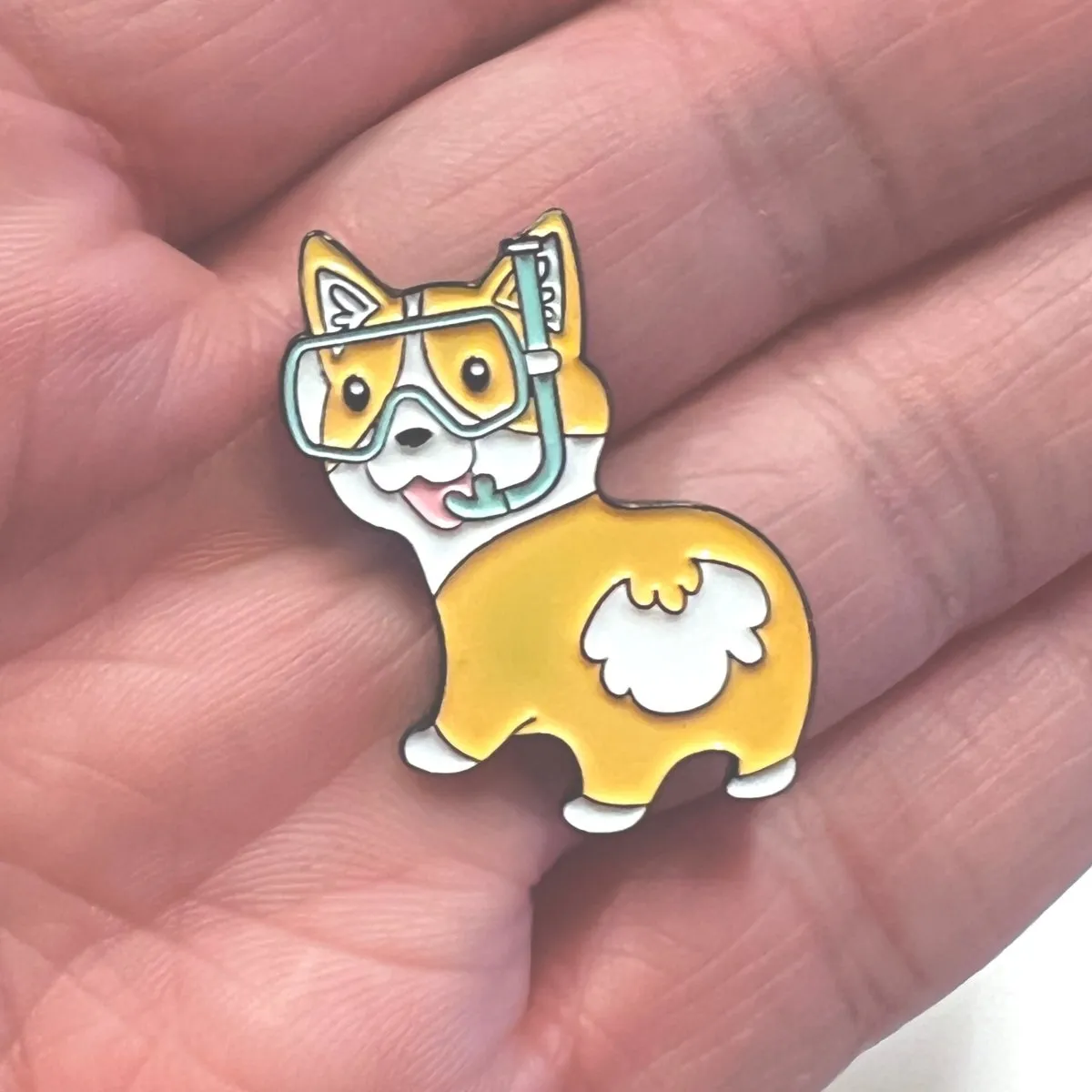Corgi Dog with Diving Goggles Enamel Pin