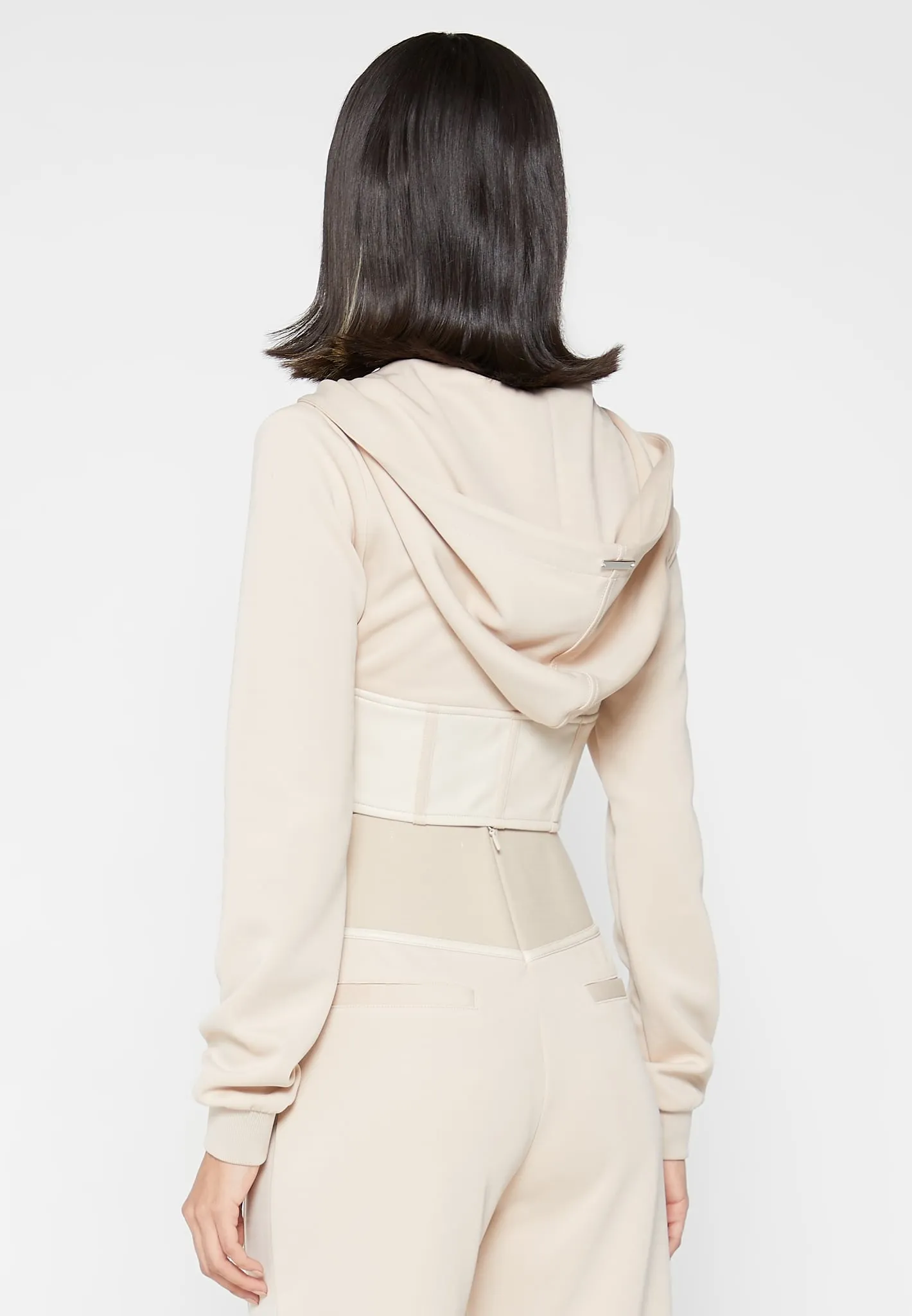Corset Hoodie with Leather - Beige