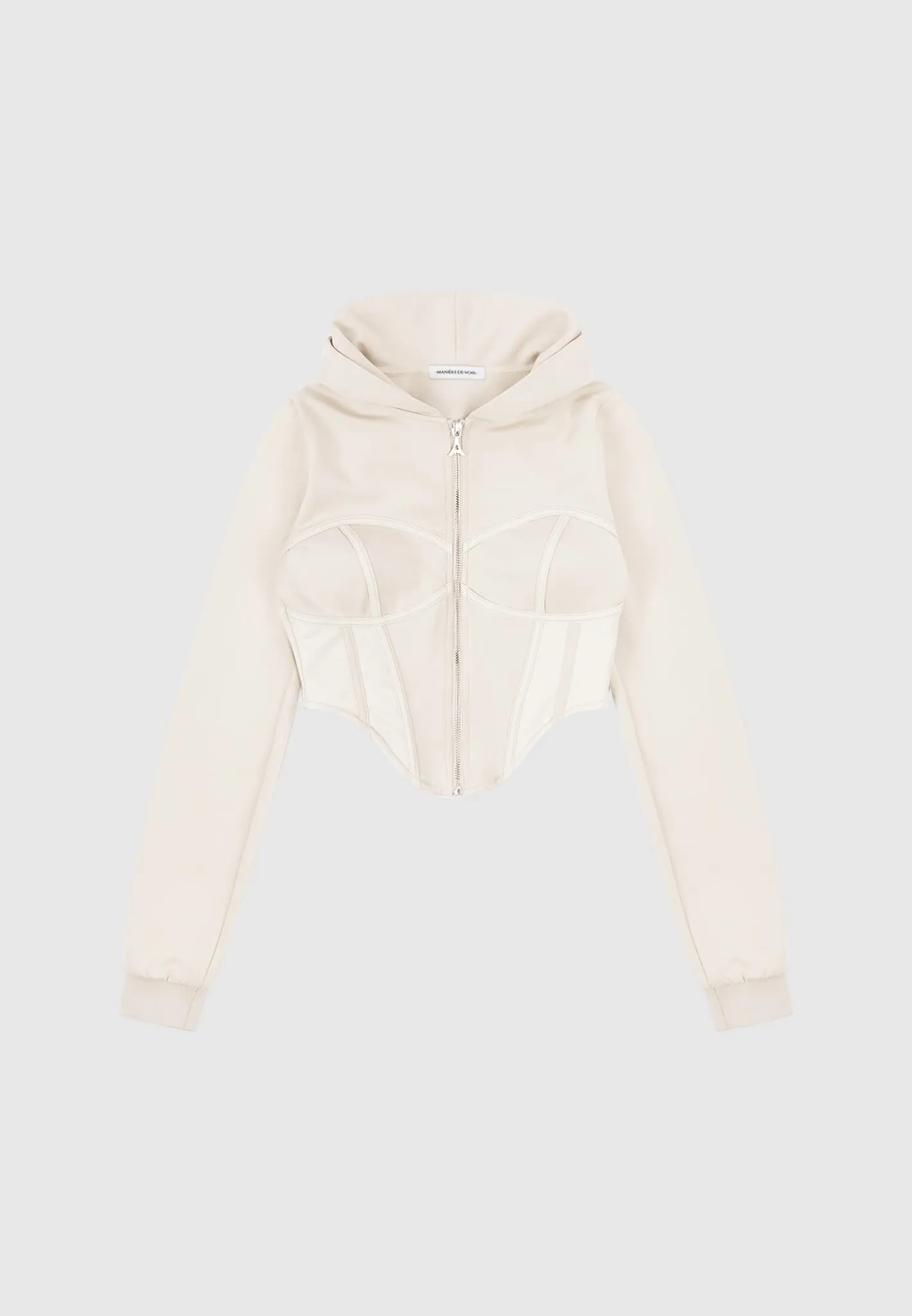 Corset Hoodie with Leather - Beige