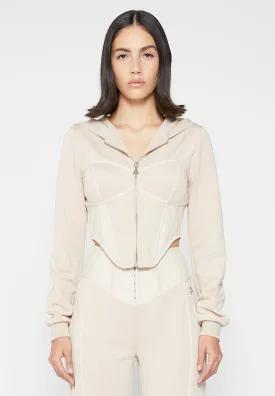 Corset Hoodie with Leather - Beige