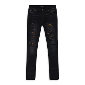 CRACKED LEATHER MX1 AGED BLACK SKINNY JEANS