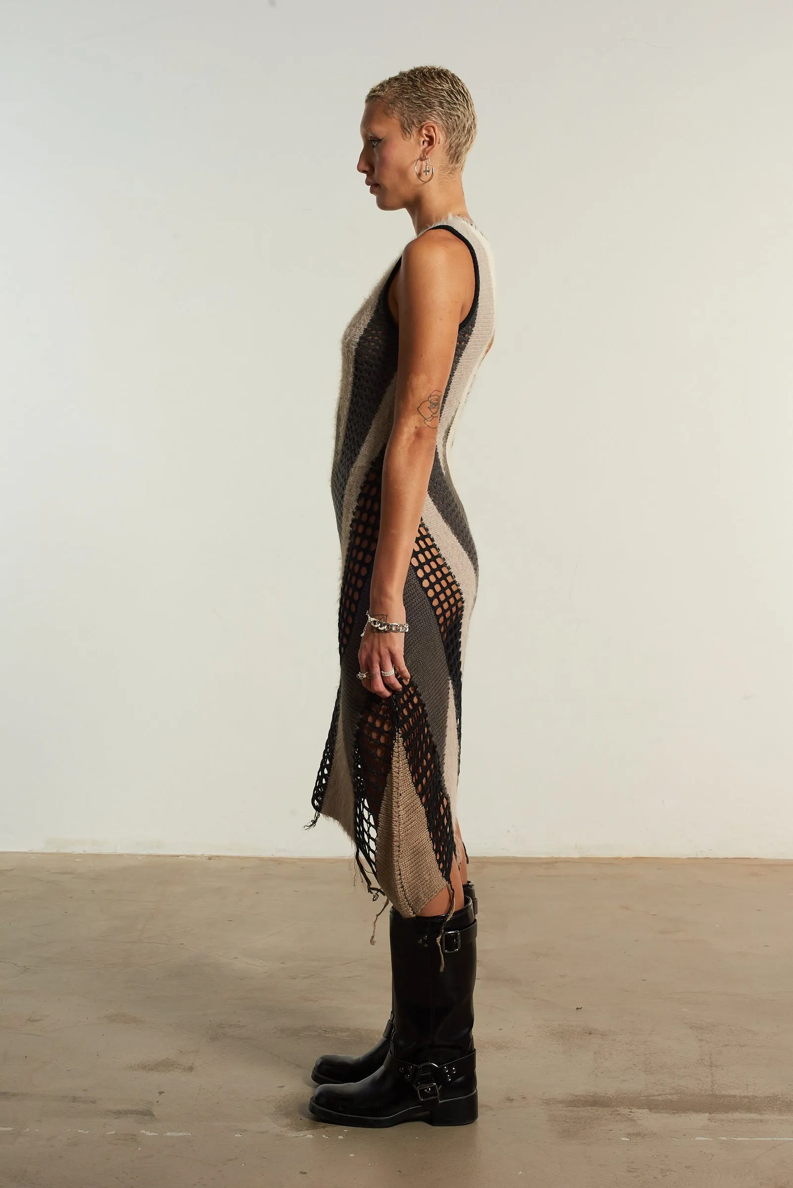Crafted Patchwork Knit Midi Dress