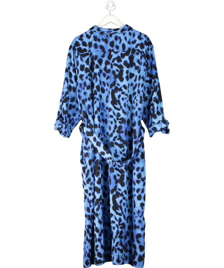 Dancing Leopard Blue Alva Animal Print Midi Shirt Dress UK 28