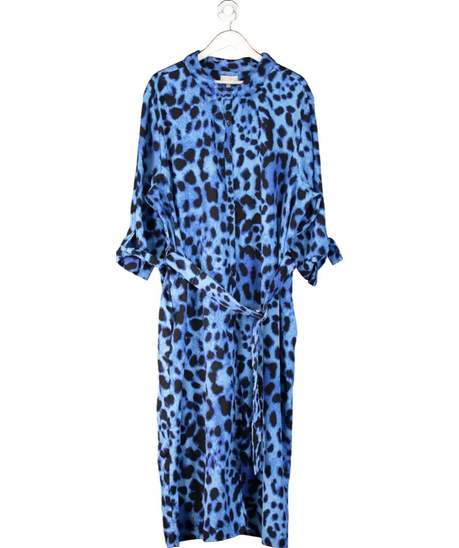 Dancing Leopard Blue Alva Animal Print Midi Shirt Dress UK 28
