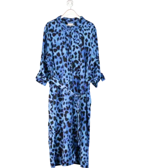 Dancing Leopard Blue Alva Animal Print Midi Shirt Dress UK 28