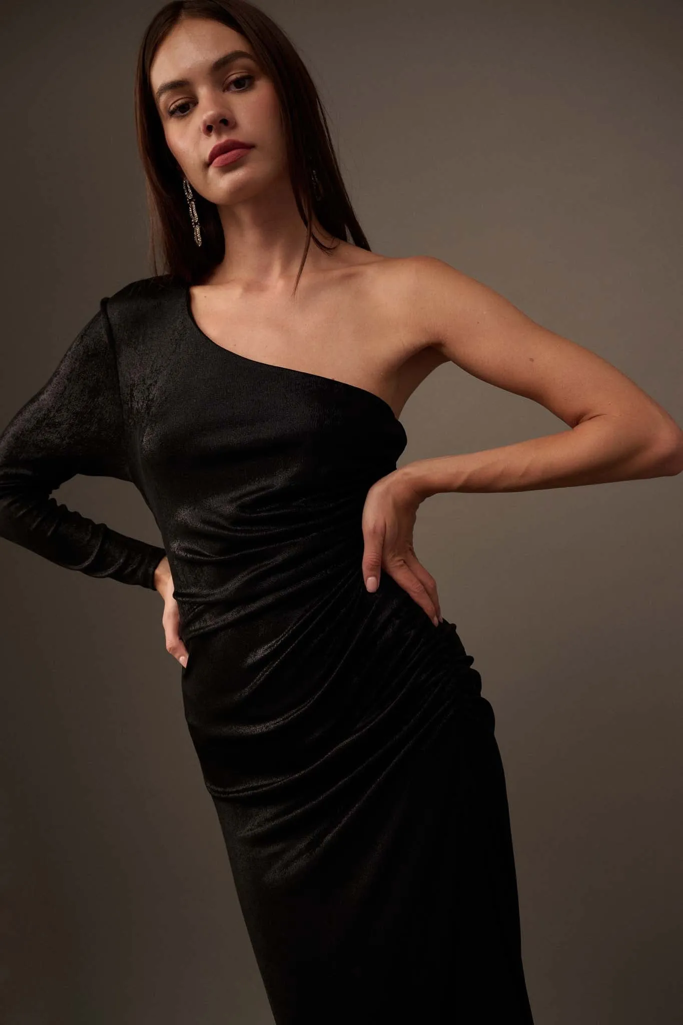 Dark Lady One-Shoulder Velvet Maxi Dress