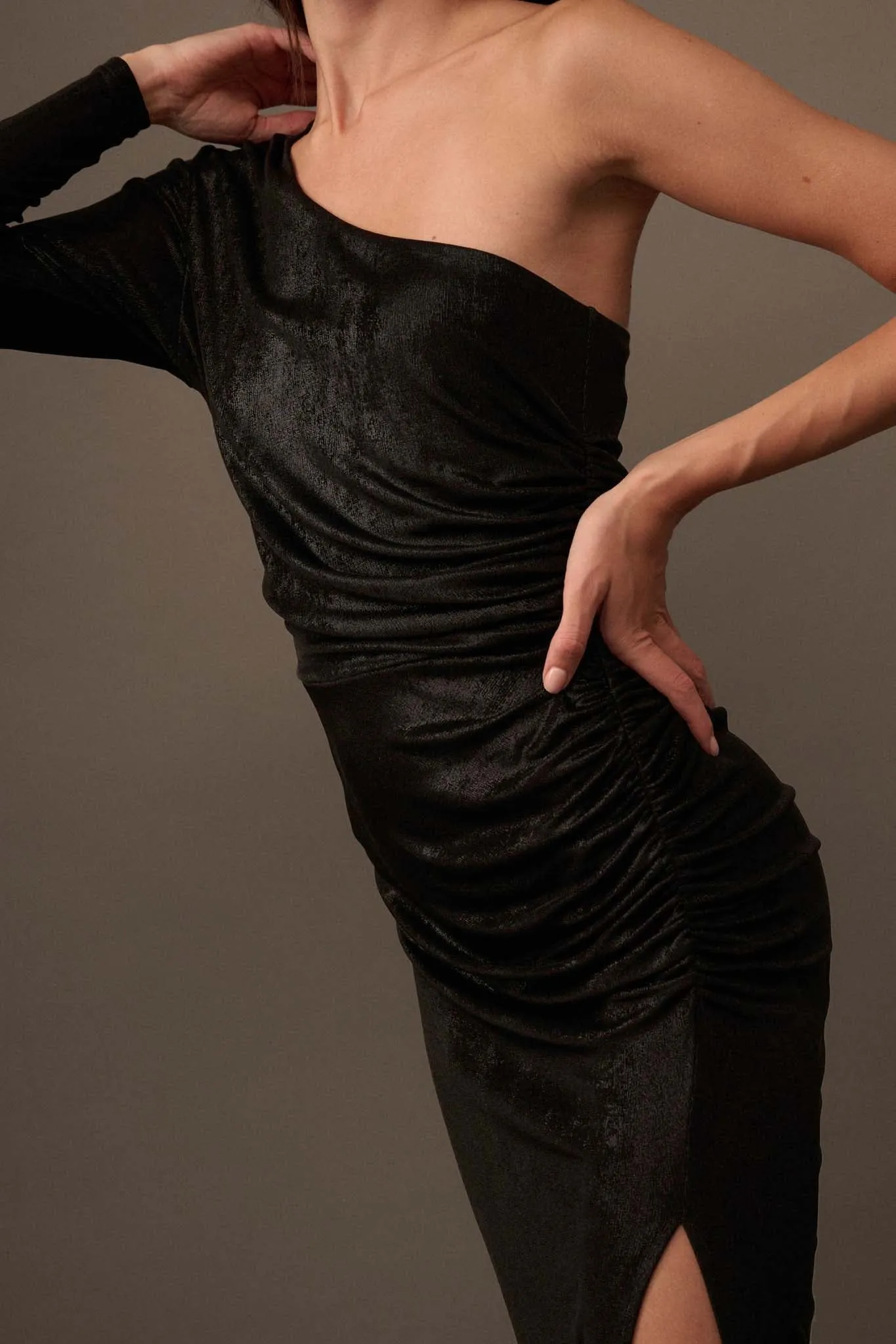 Dark Lady One-Shoulder Velvet Maxi Dress