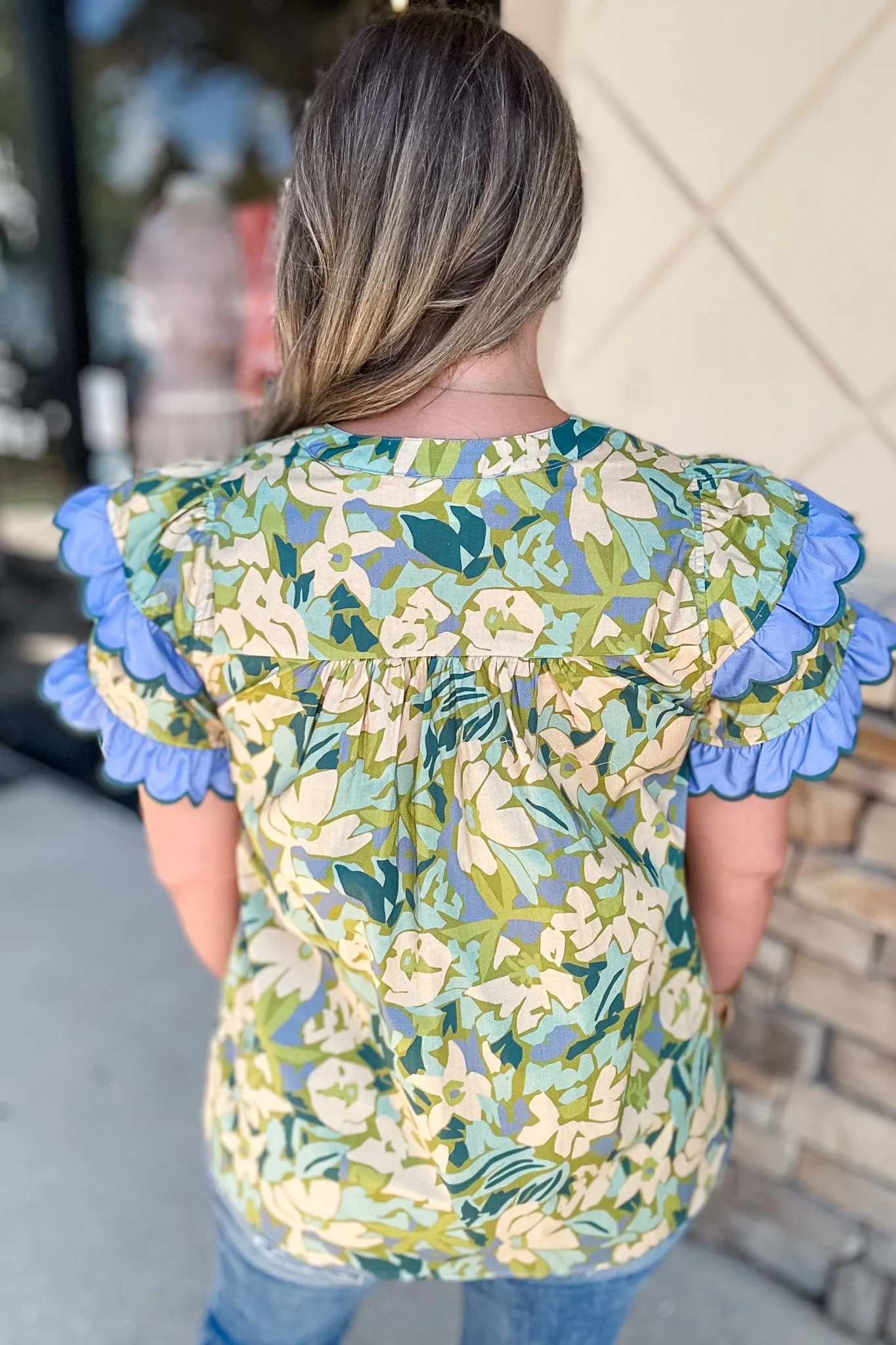 Dreaming Of Flowers  Blouse - Teal Moss